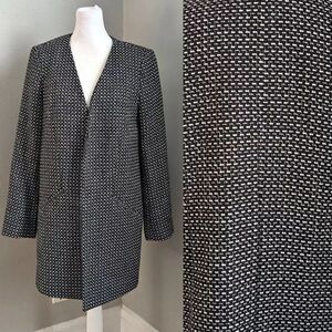 Halogen Knit Topper Jacket Open Front Tailored Black Dot Black Size Small